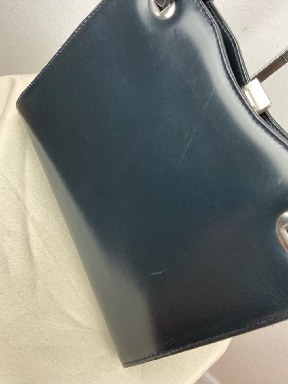 Vintage 1960's Blue Dofan of France Hand Bag with Silver-Tone Hardware - Picture 10 of 11